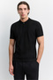 Men's Black Polo Collar Zippered Easy-Ironing Anti-Wrinkle Regular Fit Knitwear T-Shirt A62Y5007 - 6