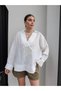 V-Neck Linen Flowy Shirt - 2
