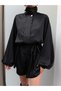 Balloon Sleeve Belted Satin Mini Jumpsuit - 3