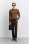 Men's Brown Crew Neck Raglan Sleeve Wool Regular Fit Sweater with Stitching Detail A62Y5041 - 8
