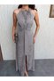 Gray Patterned Belted Dress - 3
