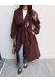 Double-Breasted Collar Belted Long Trench - 3