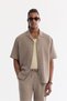 Men's Light Khaki Apaj Collar Breathable Short Sleeve Comfort Fit Shirt A61Y2125