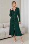 Women's V-Neck Full Button Closure Belt Detail Maxi Length Ribbed Knit Dress - 6