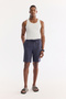 Men's Navy Blue Elastic Waist Lace-Up Cotton Relaxed Fit Shorts A61Y3700 - 7
