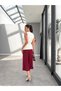 Burgundy Satin Midi Skirt - Zippered - 4