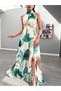 Halter Neck Patterned Slit Dress - 3