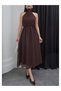 Polka Dot Halter Neck Long Dress - 3