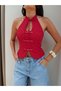 Ornamental Buttoned Halter Neck Blouse - 3