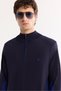 Men's Navy Blue Stand Collar Zippered Rayon Non-Pilling Knitwear Regular Fit Sweater A52Y5020 - 3
