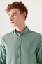 Men's Green 100% Cotton Thin Soft Button Collar Shirt E 002206 - 2