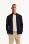 Men's Black Stand Collar Zippered Rayon Non-Pilling Knitwear Regular Fit Cardigan A52Y5013