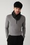 Men's Gray Stand Collar Leather Detailed Zippered Viscose Knitwear Regular Fit Sweater B005023 - 3