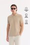 Men's Beige Non-Curling Polo Collar 100% Cotton Basic Regular Fit T-Shirt B001032