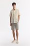 Men's Beige Classic Collar Embroidered Cotton Short Sleeve Comfort Fit Shirt A51Y2097 - 5