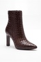 Women's Brown Winter Crinkled Knitted Zippered Pointed Toe Thin Heeled Boots Hera - 3