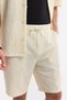 Men's Ecru Elastic Waist Lace-Up Cotton Knitted Regular Fit Shorts A51Y3612 - 4