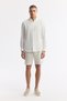 Men's Beige Elastic Waist Lace-Up Seersucker Cotton Relaxed Fit Shorts A51Y3704