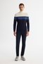 Men's Navy Blue Full Turtleneck Color Block Wool Blend Regular Fit Sweater A42Y5013 - 5