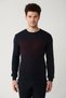 Men's Navy Blue Crew Neck Wool Front Block Color Knitwear Sweater A32Y5052