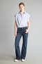 100% Cotton Overshirt Fit Classic Collar Striped Pocketed Poplin Hem Elasticated Sleeveless Crop Shirt I7332 - 2
