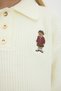 Girls' Relax Fit Polo-Collar Ribbed Teddy Bear-Embroidered Sweater I3600A826WN - 4