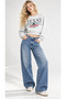 Gray Melange Printed Crop Sweatshirt