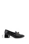 Women's Black Croco Short Thick Heeled Shoes - 3