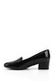 Women's Black Patent Leather Blunt Toe Short Thick Heeled Genuine Leather Shoes - 5