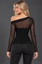 Tulle Sleeve and Ruffle Detail - Women's Asymmetrical Collar Black Blouse - 2