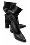 Katerina Women's Black Leather Pointed Toe Thick Heeled Stylish Daily Boots 6 cm Heel - 4