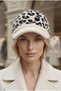 Luxury Winter Women's Cream Black Leopard Pattern Hat with Feather Detail and Brim - 5