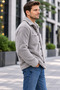 Men's Gray Oversize Plush Shirt Jacket – Oversize Double Pocket Buttoned Teddy Shirt - 3