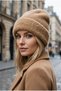 Women's Beige Winter Soft Bearded Beret Cotton Textured Plush Hat - 2