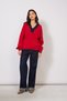 Contrast Color V-Neck Tricot Sweater Red-Dark Blue