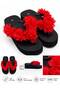 Mia Floral Flip Flops Black Beach Slippers Flip Flops Beach Party Slippers 4.5 cm - 4