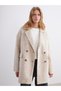 Nevavm Farkıyla Lcw Vision Beige Double-Breasted Collar Oversize Women's Cashmere Coat