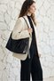 Leather Pocketed Striped Women's Shoulder Bag with Strap Black - 6