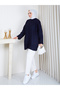 Women's Circular Neck Oversize Knitwear Tunic Sweater Tesettür - 4