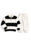 Unisex Black-White Segmented 3-Thread Crew Neck Sweatshirt Sweatpants Set Printed Premium Oversize T-Shirt