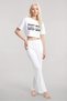 Women's White Printed Crop T-Shirt Pants Set Comfortable Daily Combination Set of 2 - 2