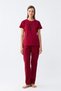 Women's Burgundy Heart Patterned Short Sleeve Combed Cotton Pajama Set - 4