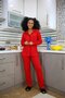 Women's 100% Cotton Combed Cotton Front Buttoned Long Sleeve Pajama Set Red - 7