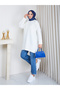 Women's Circular Neck Oversize Knitwear Tunic Sweater Tesettür - 3