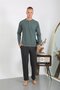 Men's Combed Cotton Long Sleeve Pajama Set Khaki - 6
