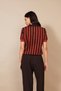 Polo Collar Striped Short Sleeve Knitwear Sweater Brown-Tiled - 4