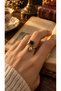 Onyx Natural Stone Adjustable Vintage Cat Motif Women's Copper Ring - 2