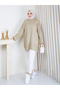Women's Circular Neck Oversize Knitwear Tunic Sweater Tesettür - 4