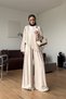Women's Beige Hijab Oversized Tunic and Wide-Leg Pants Two-Piece Set Nms106