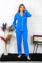 Women's Cotton Combed Front Buttoned Long Sleeve Cobalt Blue Pajama Set - 3